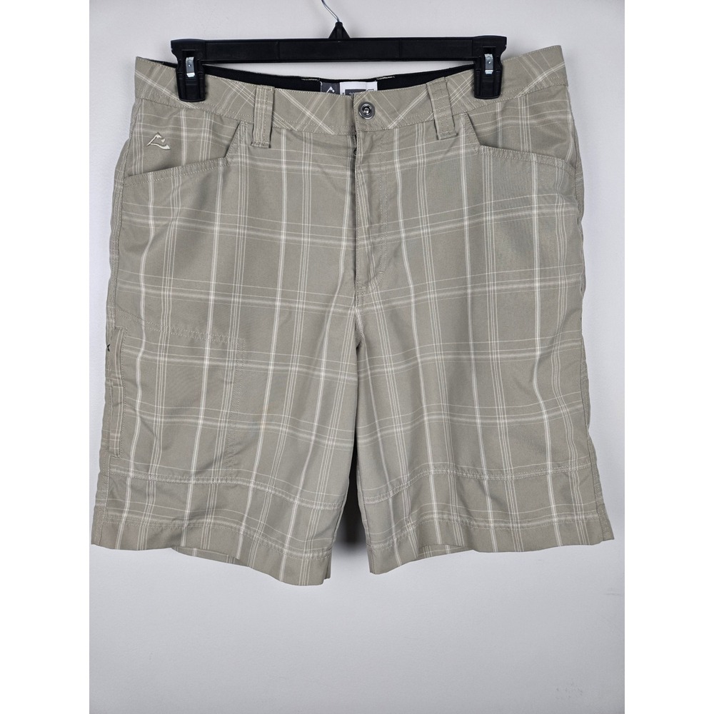 Alpine Design Mens 36 Hiking Short Khaki Tan Plaid Polyester Utility Cargo Trail